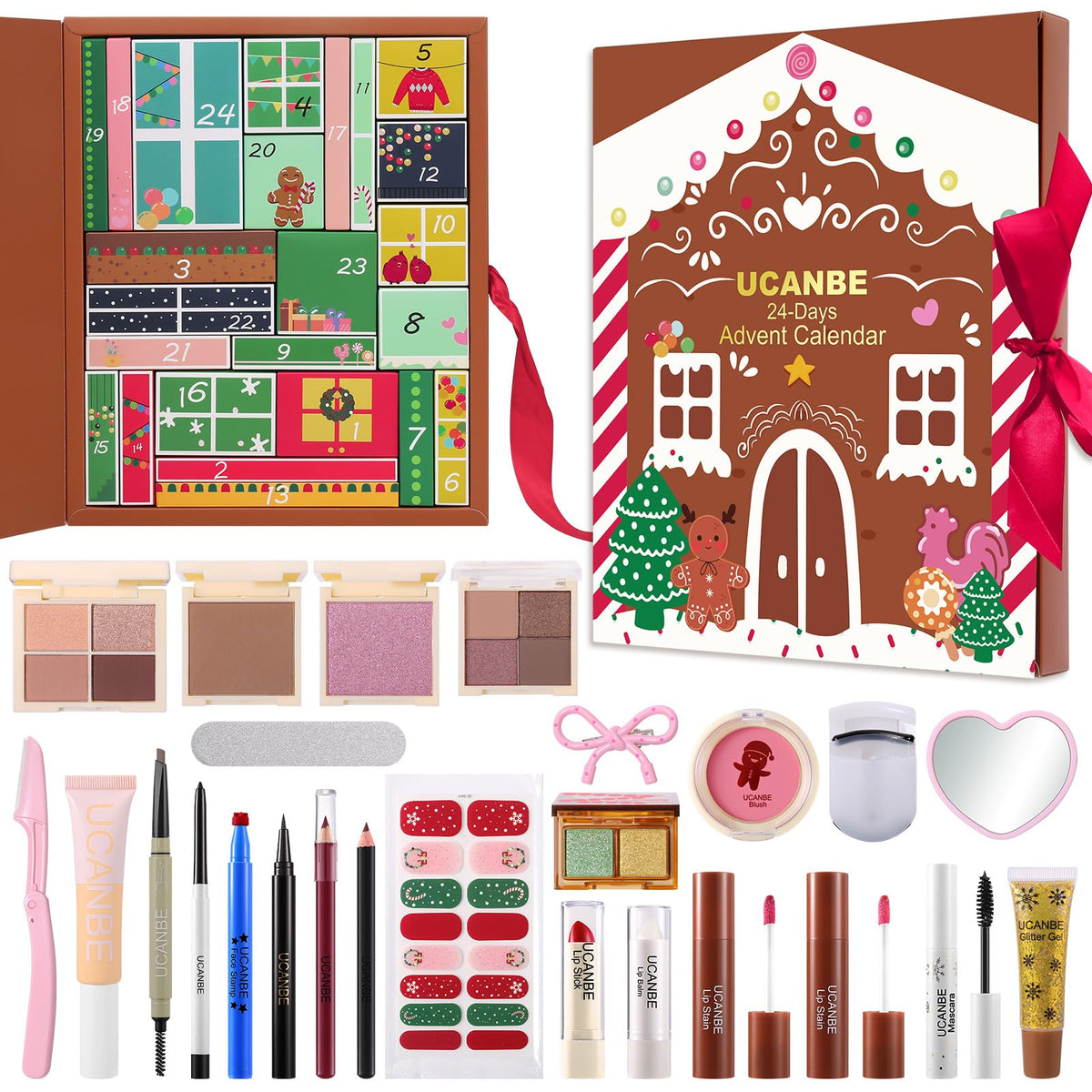 UCANBE 2026 Makeup Advent Calendar front view with festive design