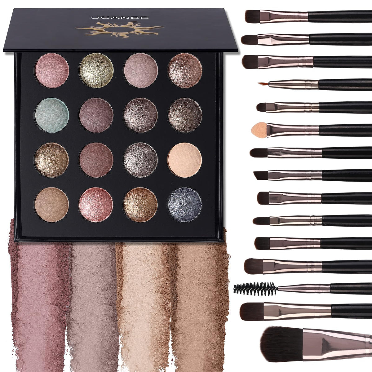 UCANBE Baked Eyeshadow Palette front view with 16 shades