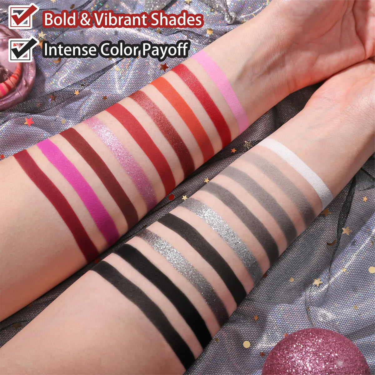 UCANBE Black Red Goth Eyeshadow Palette open showing color layout