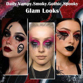 UCANBE Black Red Goth Eyeshadow Palette with makeup tools