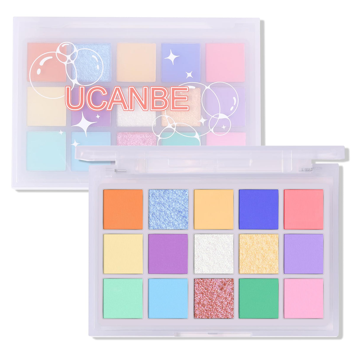 UCANBE Colorful Eyeshadow Palette front view with 15 vibrant shades