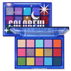 UCANBE Colorful Eyeshadow Palette front view with 15 vibrant shades