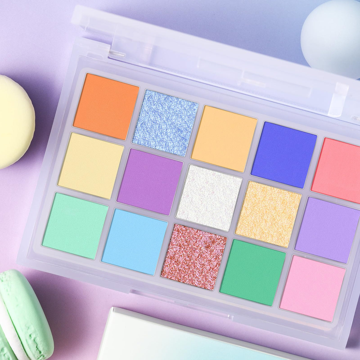 UCANBE Colorful Eyeshadow Palette lifestyle scene with makeup brushes