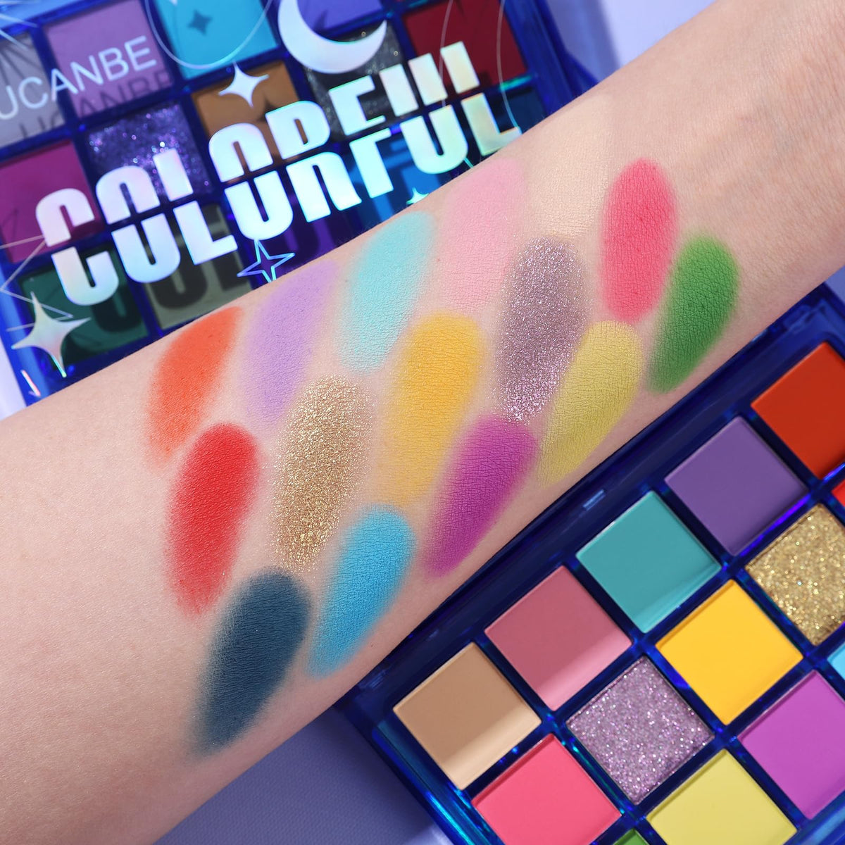 UCANBE Colorful Eyeshadow Palette with glittery metallic shades