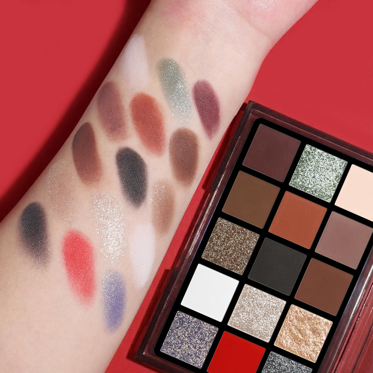 UCANBE Eyeshadow Palette showcasing glitter accents and neutral tones