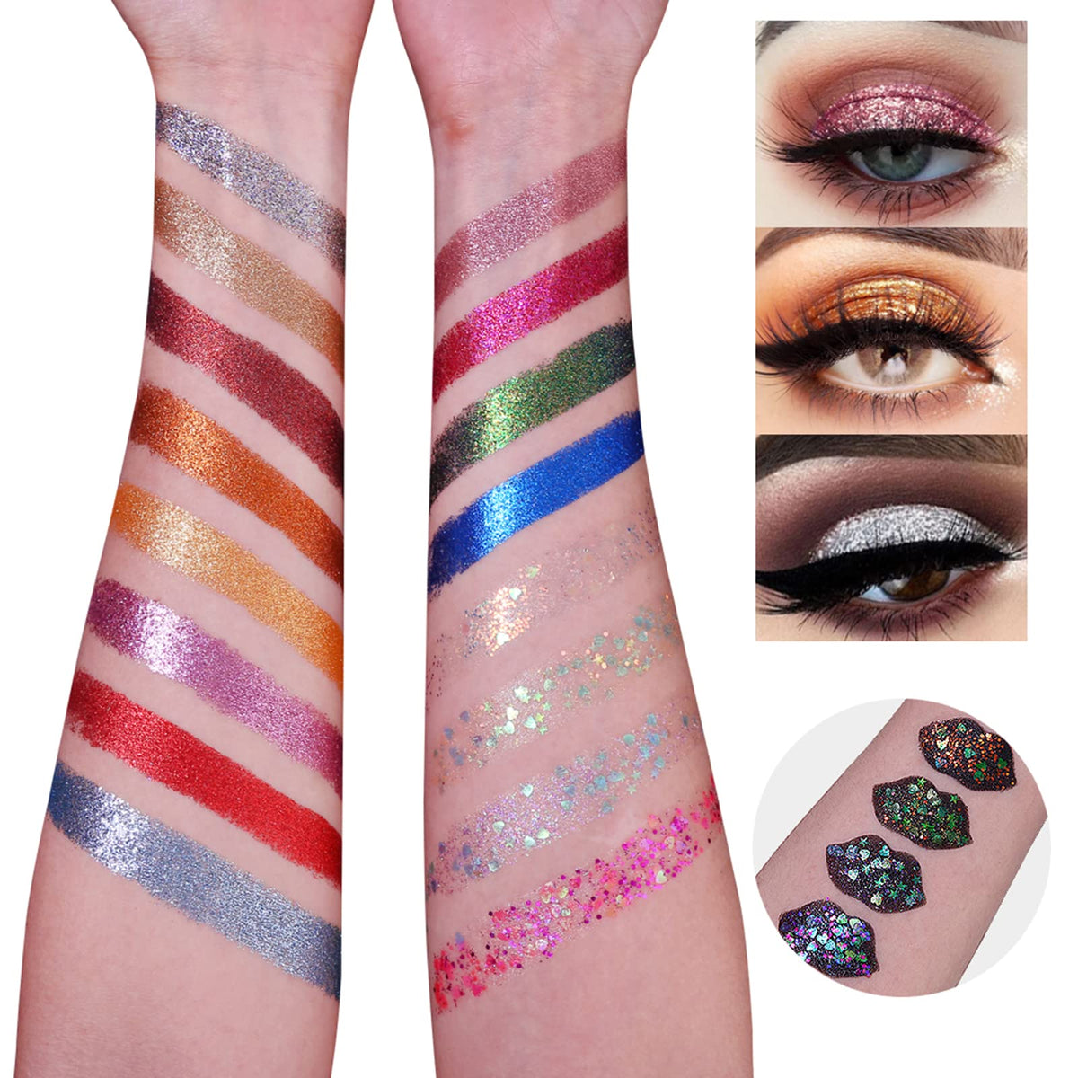 UCANBE eyeshadow palette showing pressed glitter shades