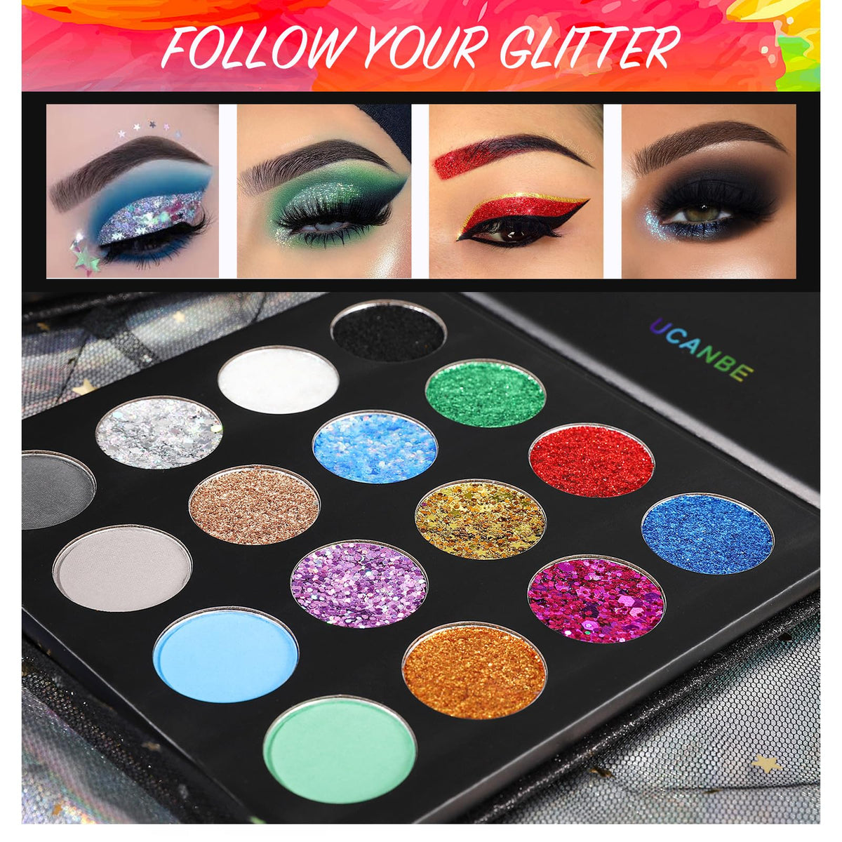 UCANBE eyeshadow powders in palette with smooth texture