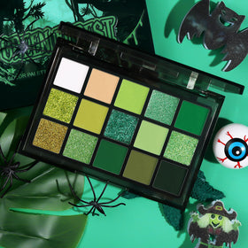 UCANBE Green Eyeshadow Palette displayed with makeup brushes