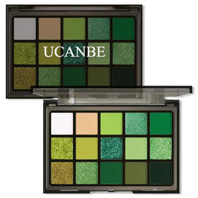 UCANBE Green Eyeshadow Palette front view with 15 vibrant shades