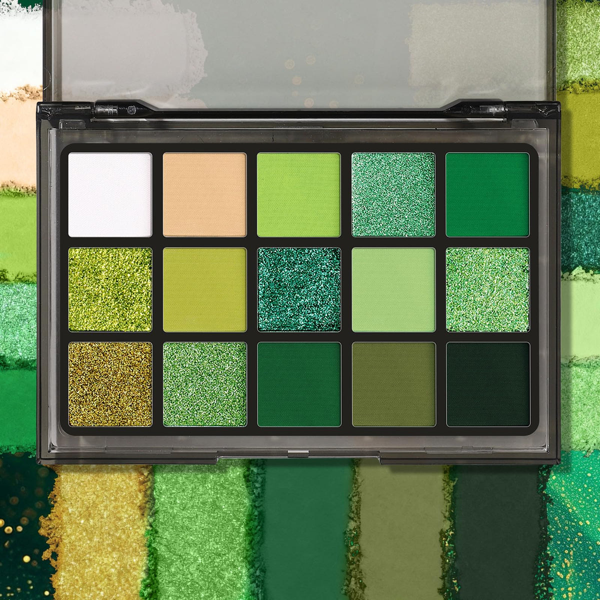 UCANBE Green Eyeshadow Palette open with all shades visible