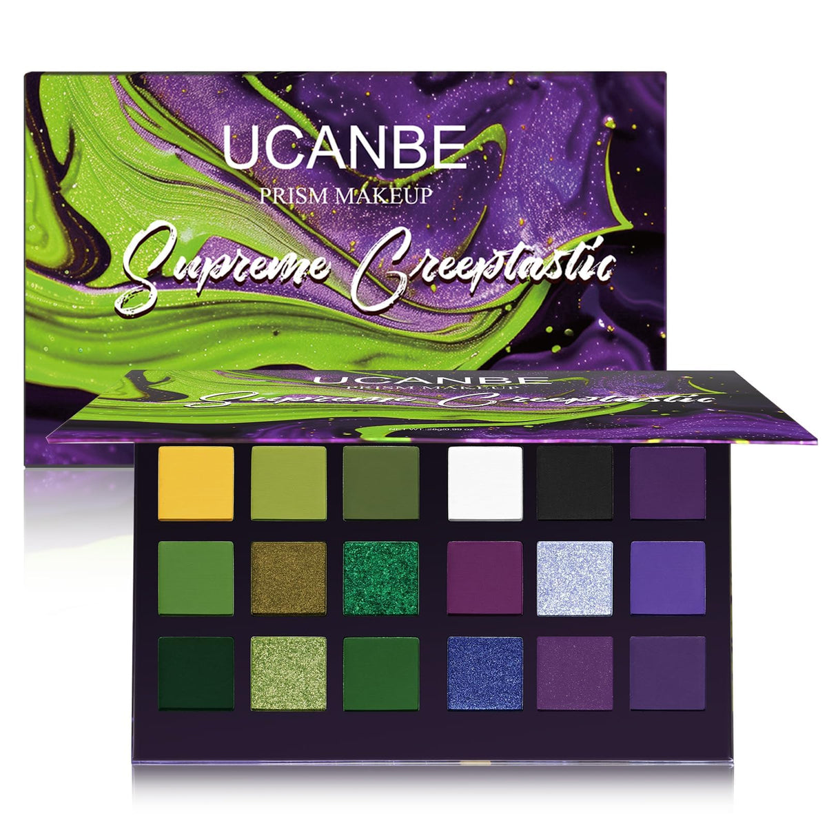 UCANBE Green Purple Goth Eyeshadow Palette front view