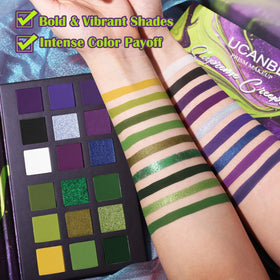 UCANBE Green Purple Goth Eyeshadow Palette with vibrant green and purple colors