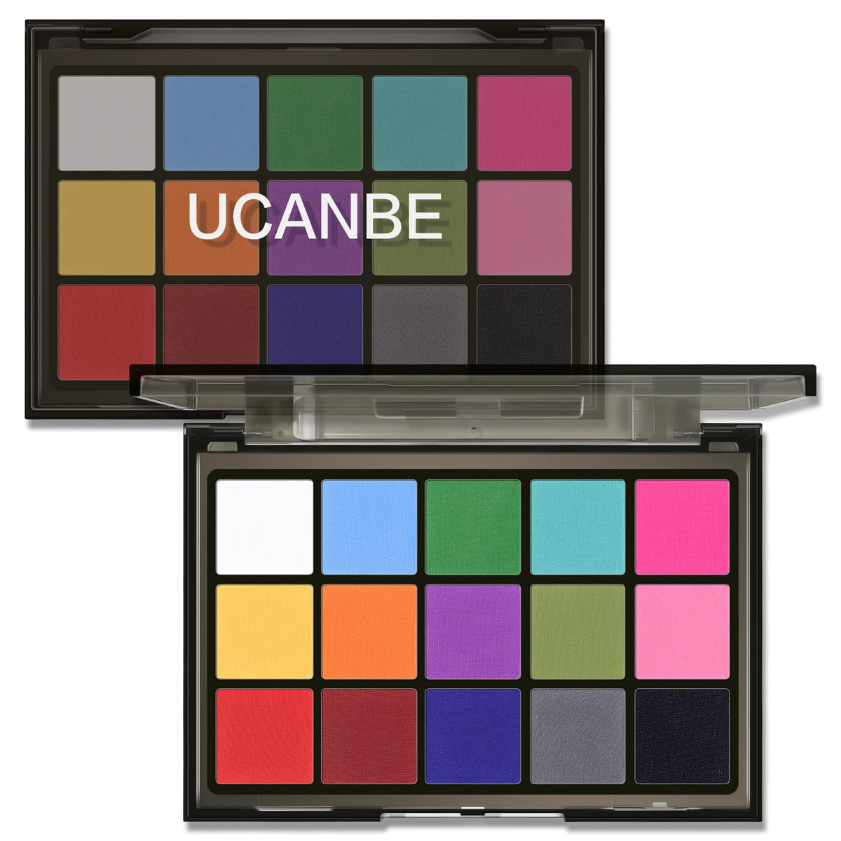 UCANBE Halloween Makeup Palette front view showing 15 matte shades
