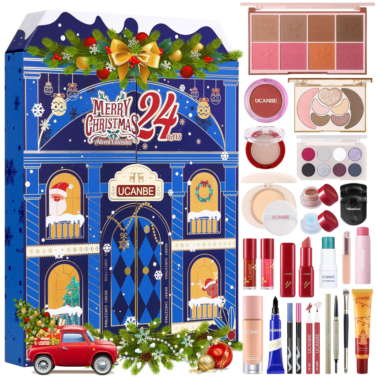 UCANBE Luxury Makeup Advent Calendar 2026 front view with festive design