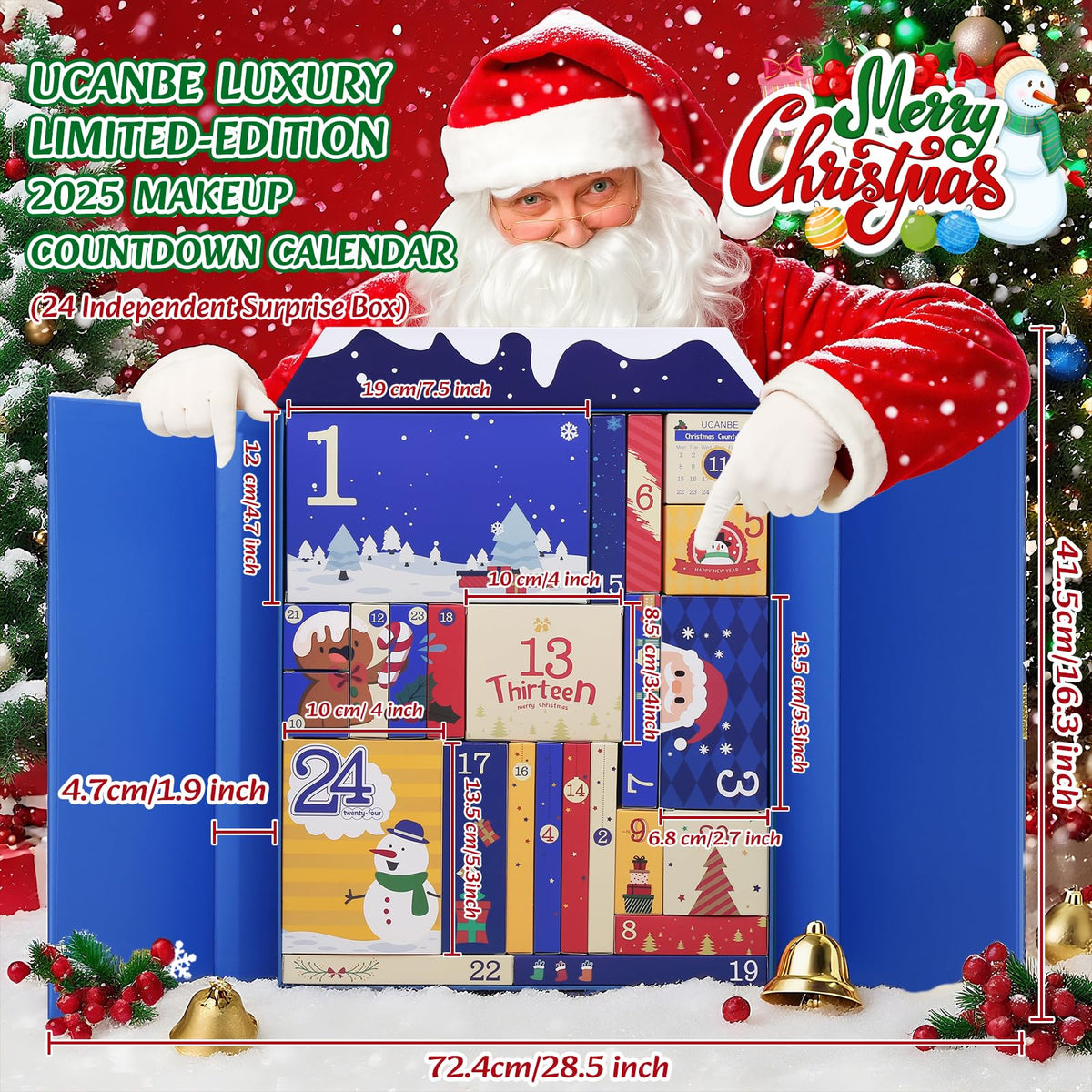 UCANBE Luxury Makeup Advent Calendar 2026 open with numbered boxes