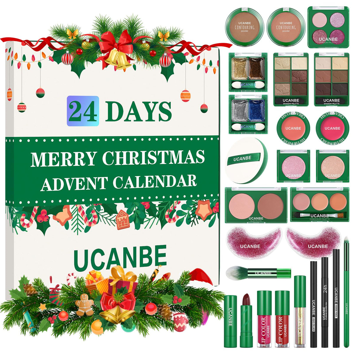 UCANBE Makeup Advent Calendar 2026 front view with festive packaging
