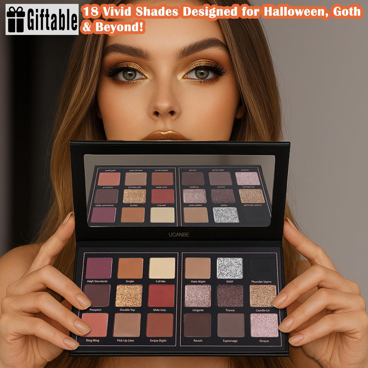 UCANBE Matte Eyeshadow Palette showing shimmer and matte textures