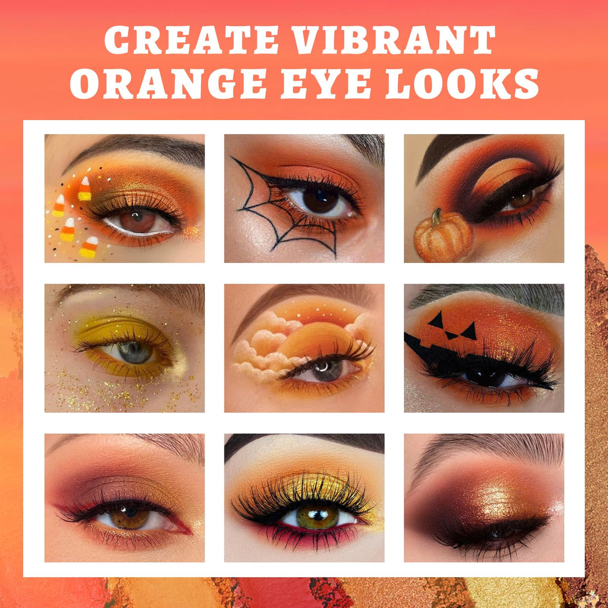 UCANBE Orange Eyeshadow Palette with swatches of vibrant shades