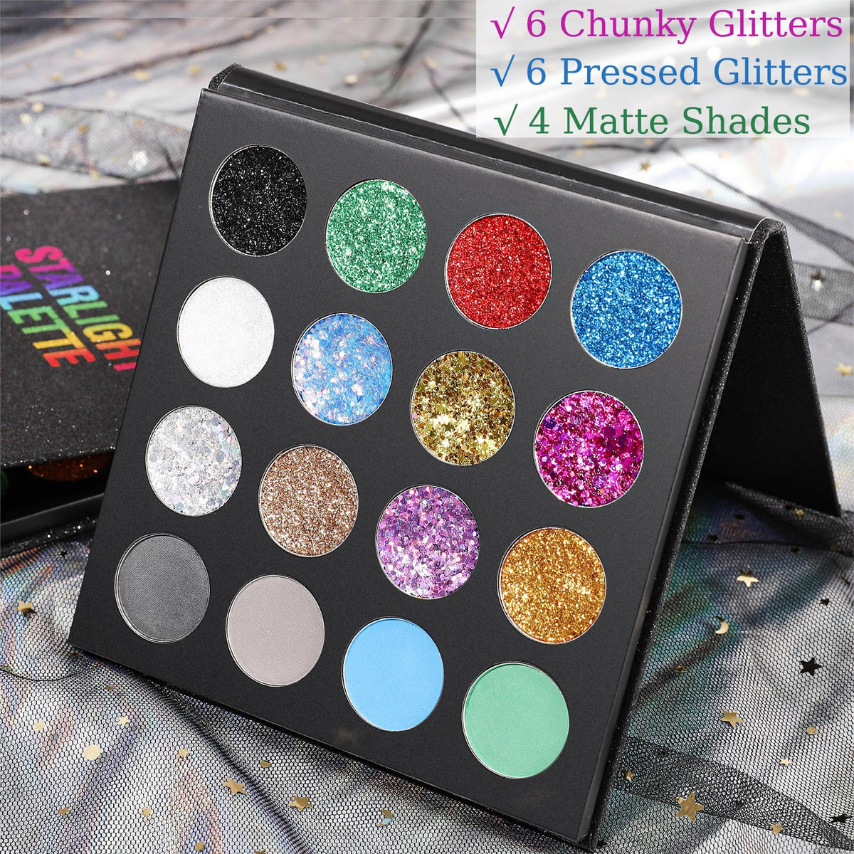 UCANBE pressed glitter eyeshadows in various colours