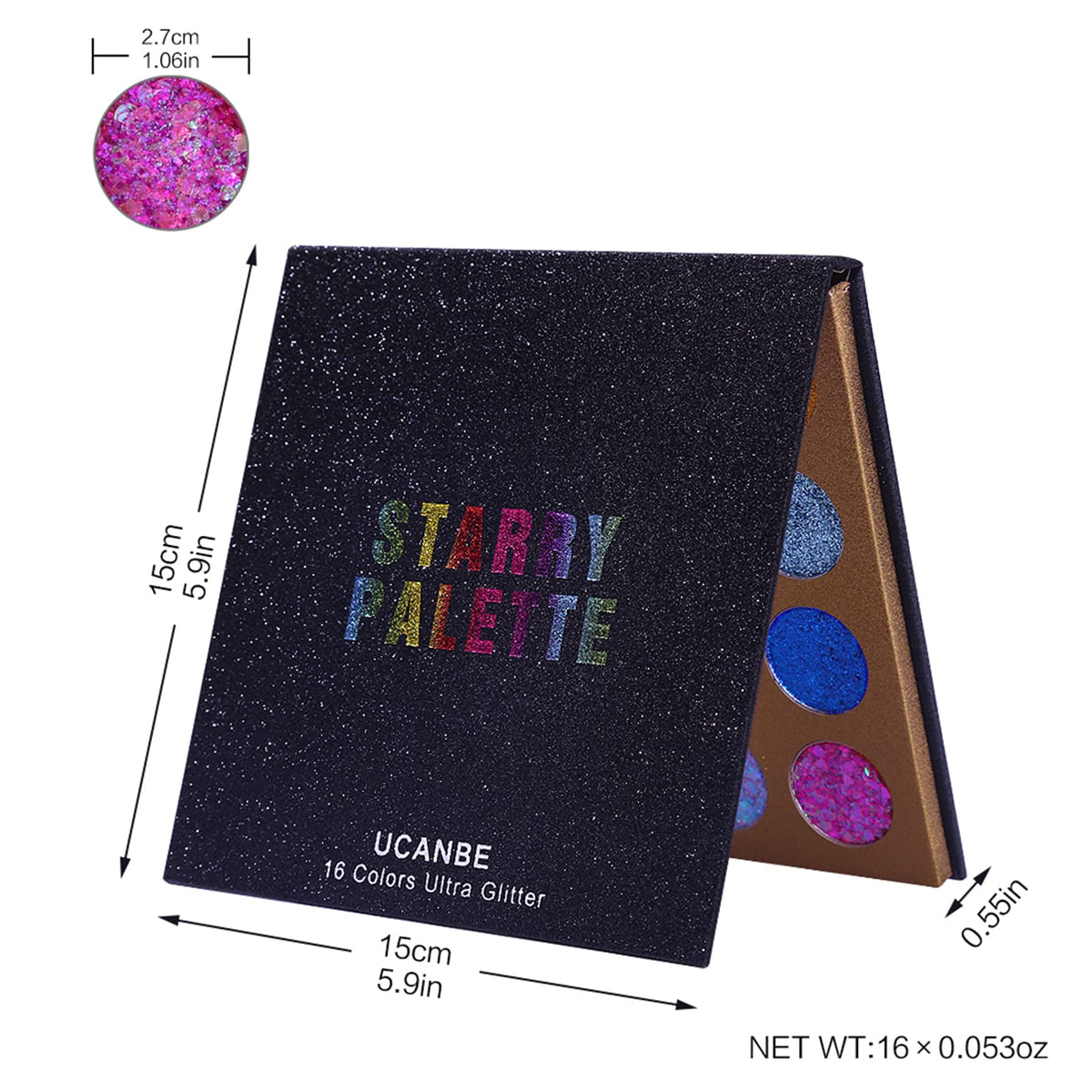 UCANBE Pro Glitter Eyeshadow Palette with makeup remover