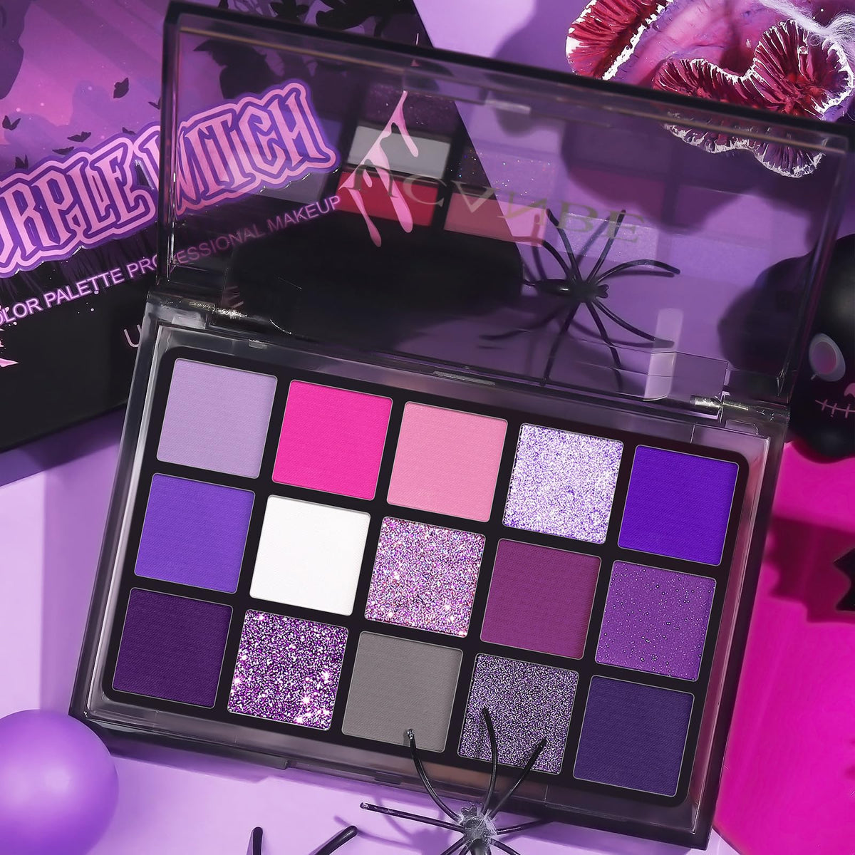 UCANBE Purple Eyeshadow Palette displayed with makeup brushes