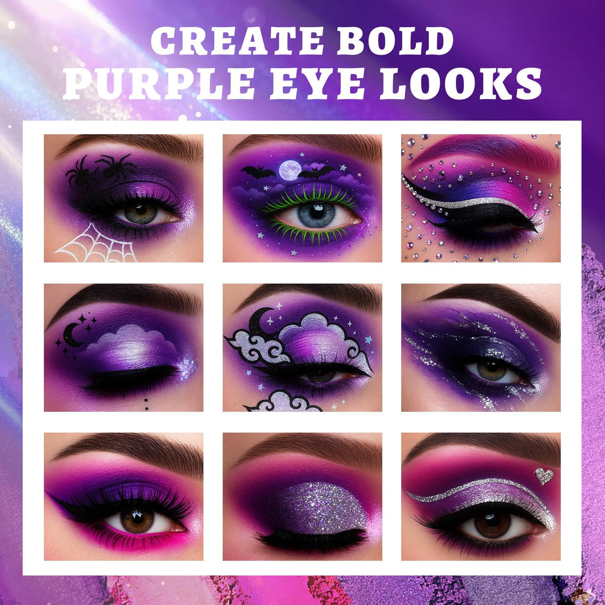 UCANBE Purple Eyeshadow Palette open with swatches of shades