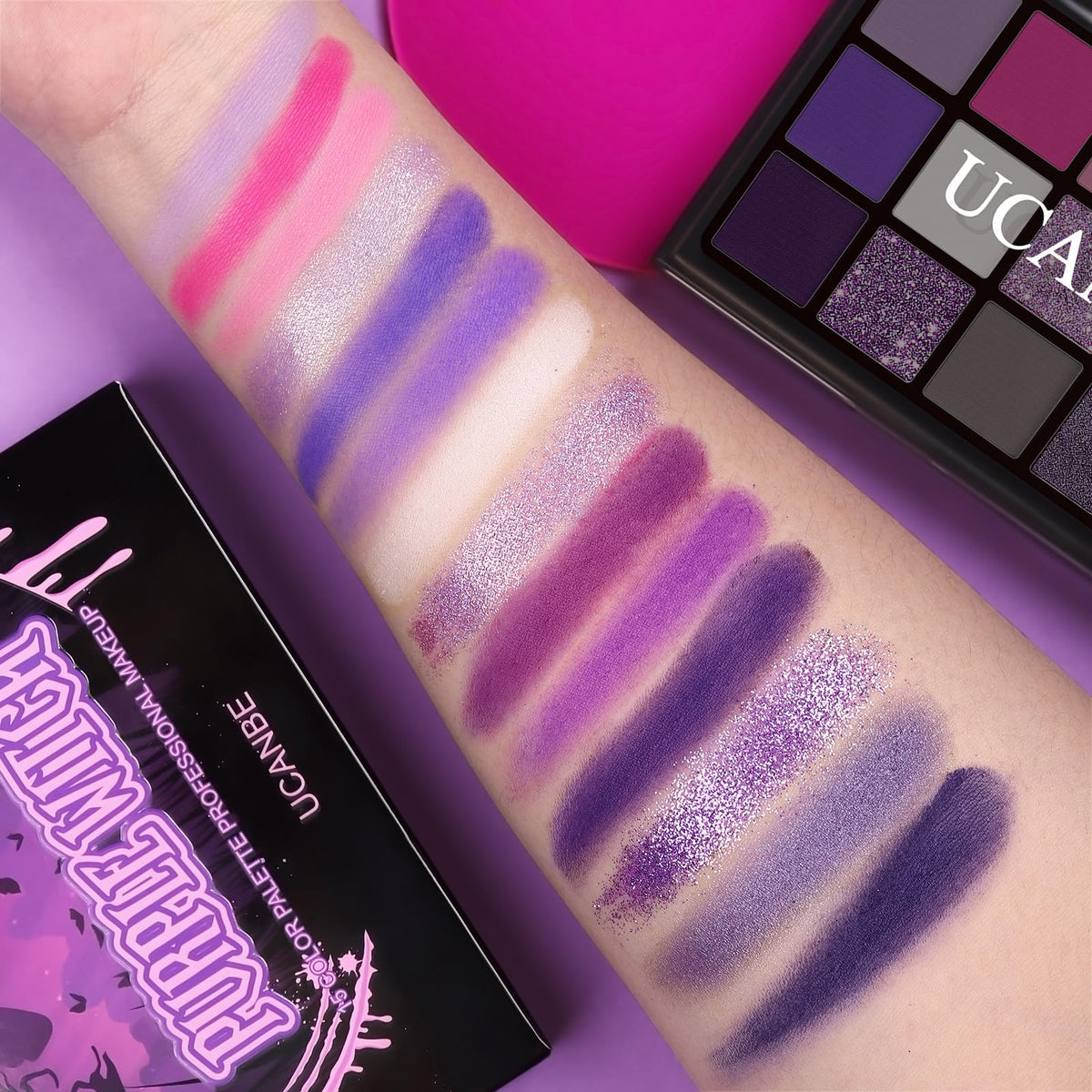 UCANBE Purple Eyeshadow Palette side view highlighting texture