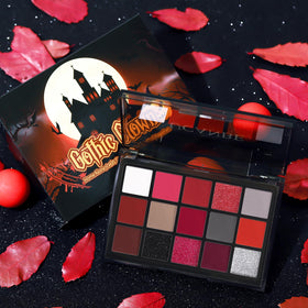 UCANBE Red Eyeshadow Palette with brush and makeup accessories