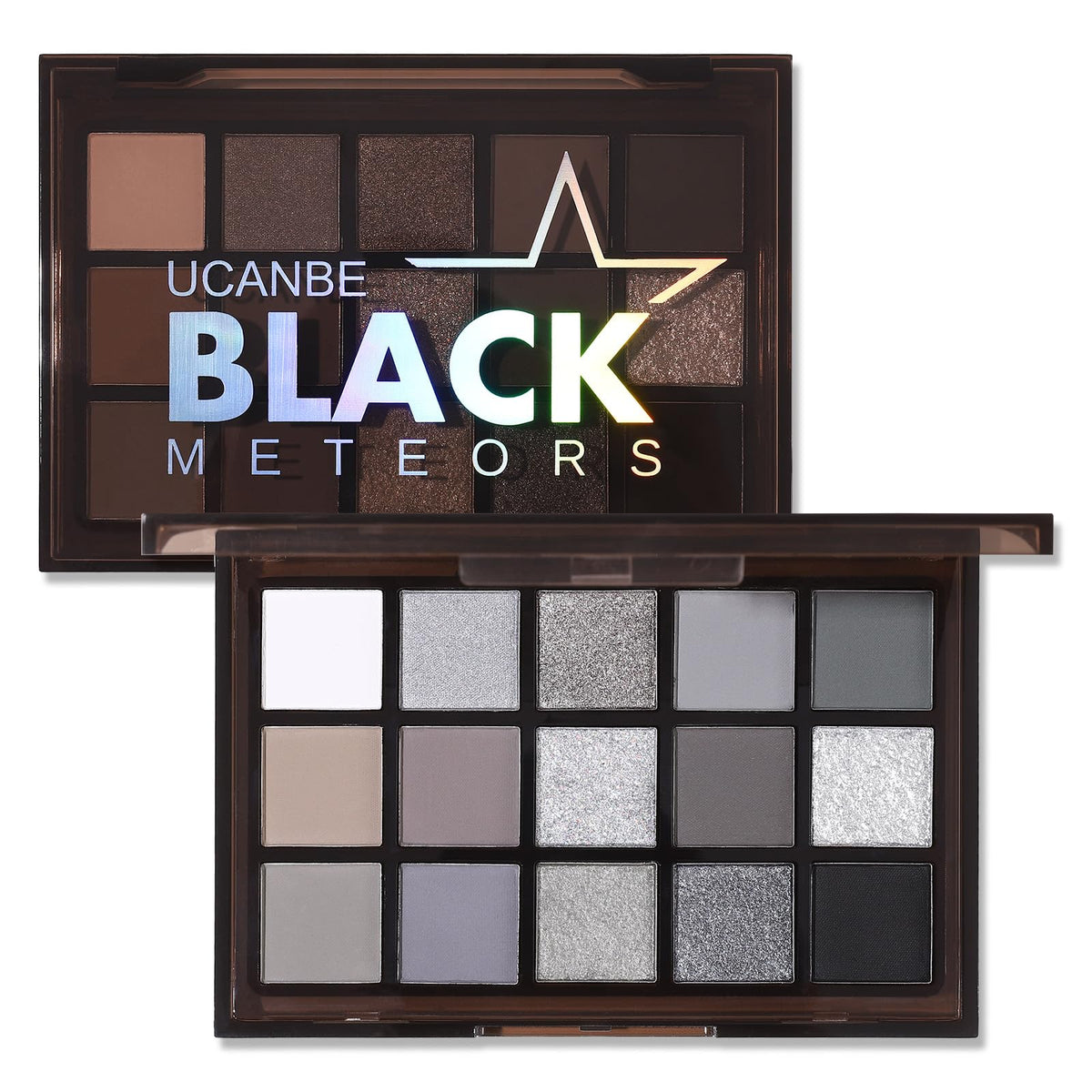 UCANBE Smokey Black Eyeshadow Palette front view with 15 shades