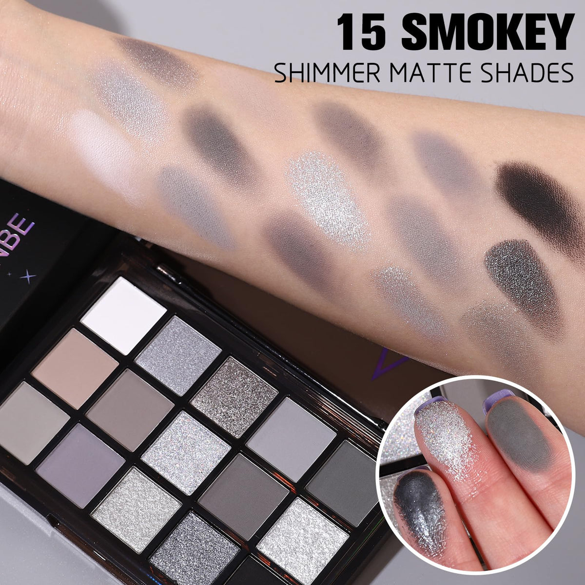 UCANBE Smokey Black Eyeshadow Palette swatches on skin