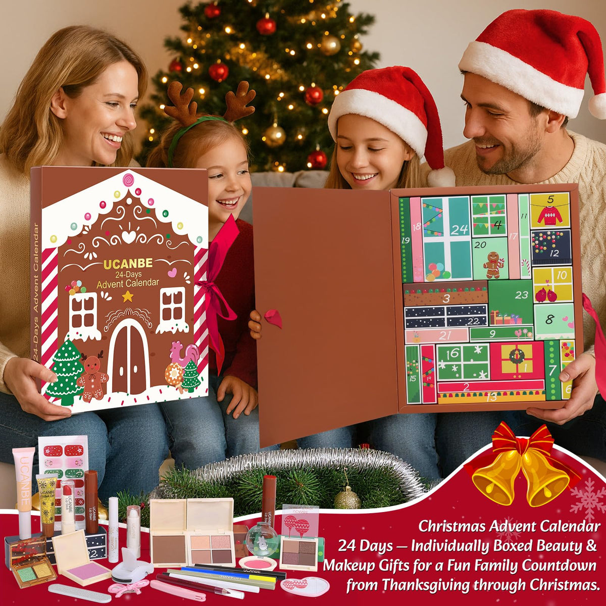 UCANBEMAKEUP Advent Calendar 2025 opened showing full-size products