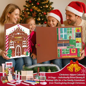 UCANBEMAKEUP Advent Calendar 2025 opened showing full-size products