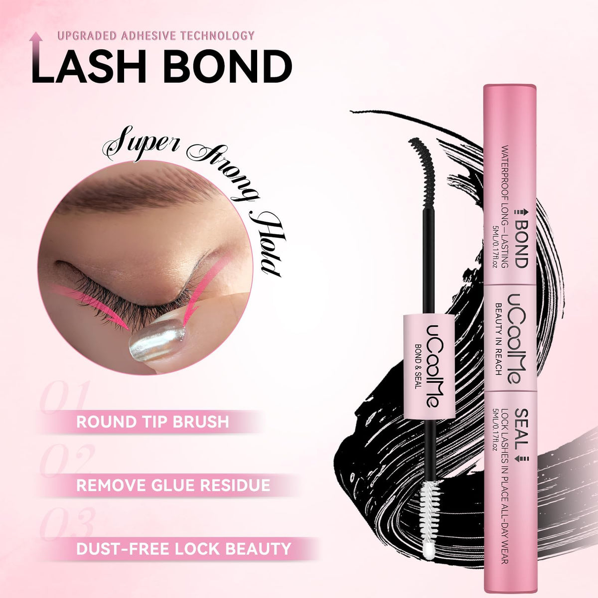 UCOOLME Lash Bond and Seal 10ML black bottle side view