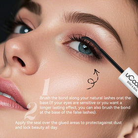 UCOOLME Lash Bond and Seal 10ML in use on false eyelashes
