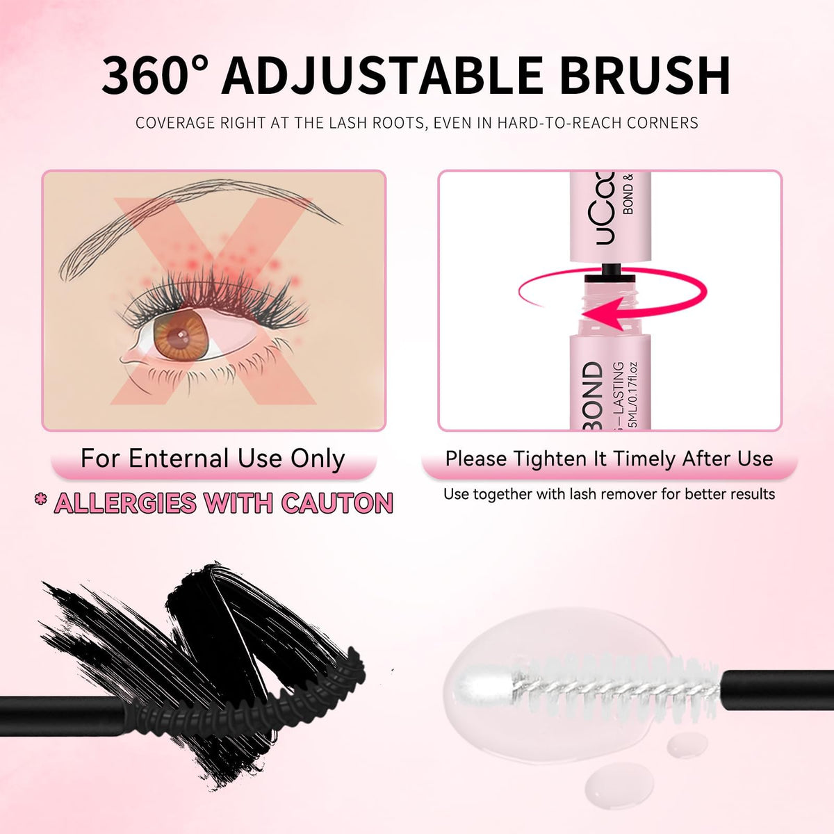 UCOOLME Lash Bond and Seal 10ML in use on lashes