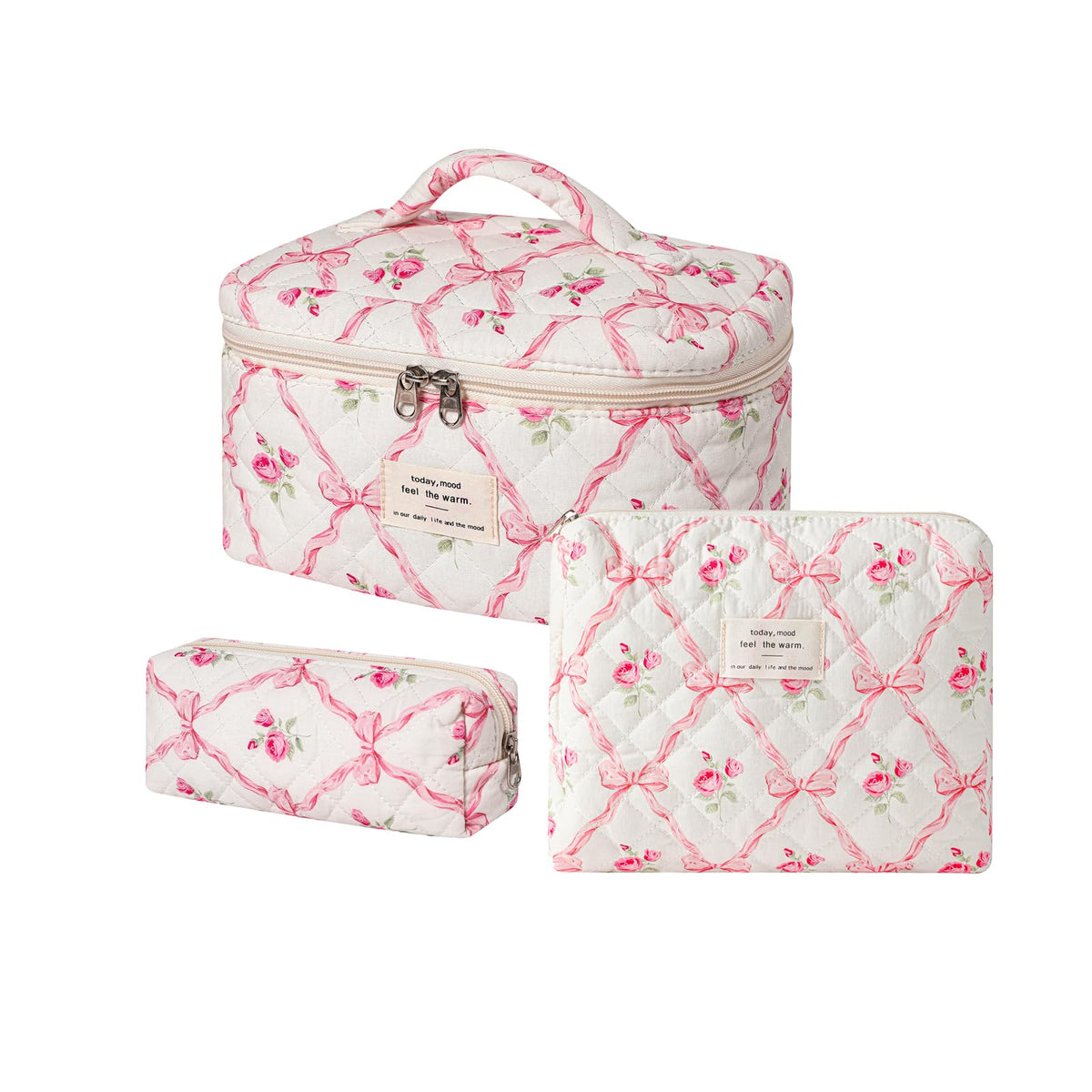 uekeboag Floral Cotton Makeup Bag Large front view