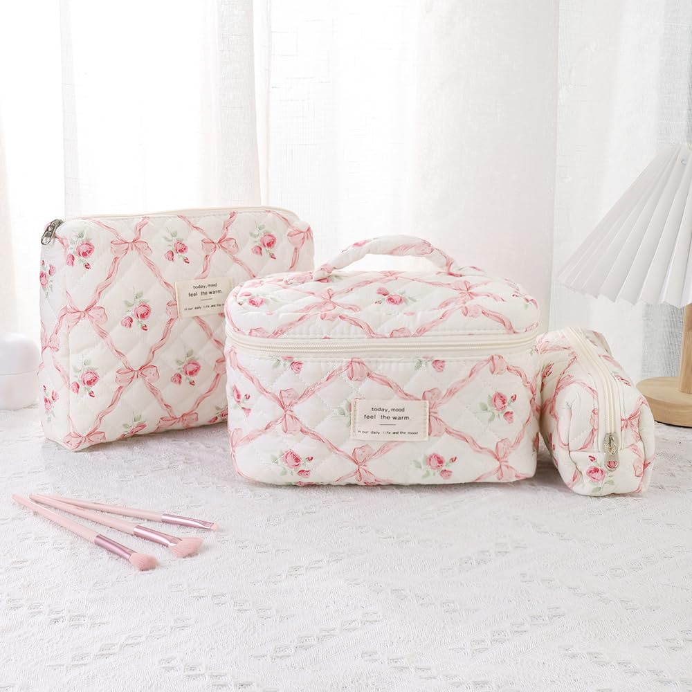 uekeboag Floral Cotton Makeup Bag Small with open zipper