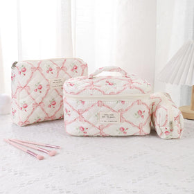 uekeboag Floral Cotton Makeup Bag Small with open zipper