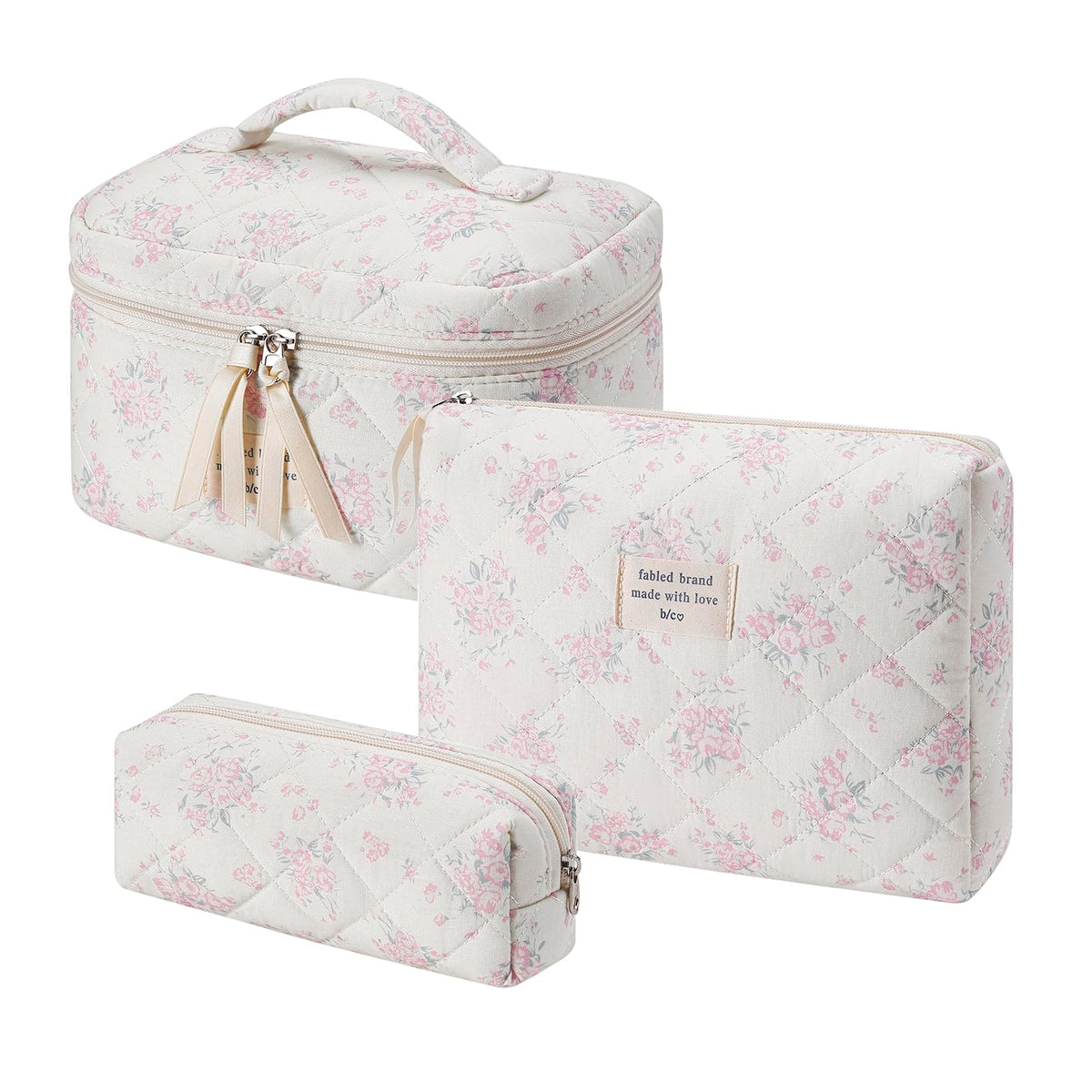 uekeboag large floral quilted makeup bag front view