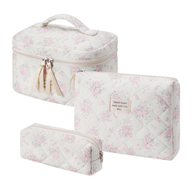 uekeboag large floral quilted makeup bag front view
