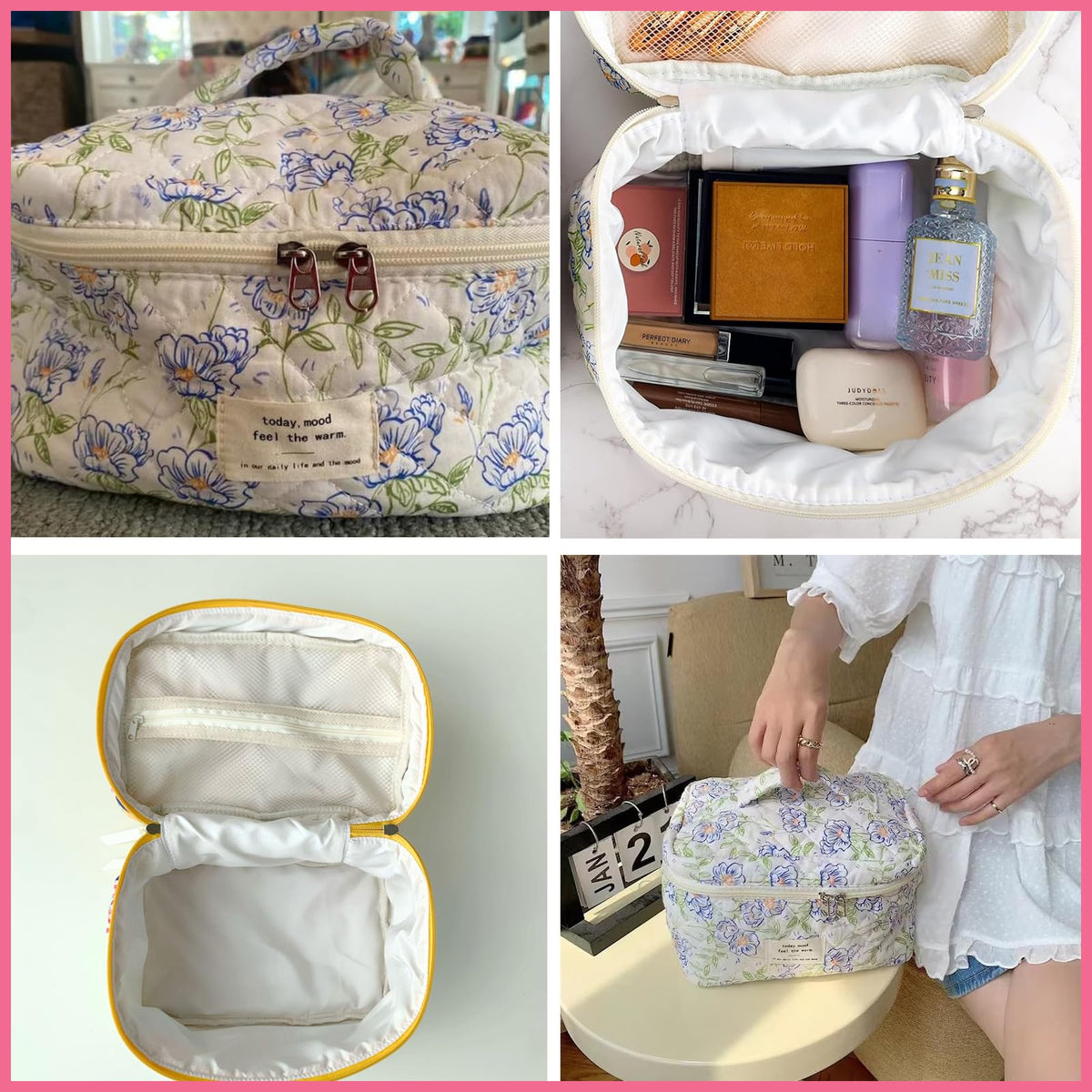 uekeboag Large Travel Quilted Makeup Bag back view