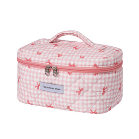 uekeboag Large Travel Quilted Makeup Bag front view with floral pattern