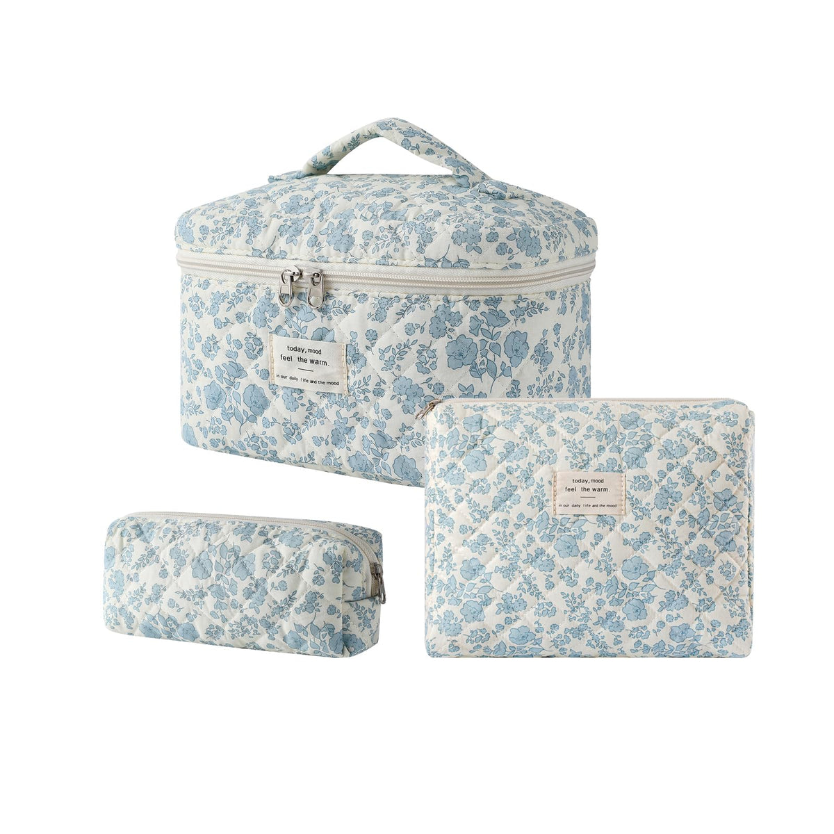uekeboag large travel quilted makeup bag set in floral design, front view