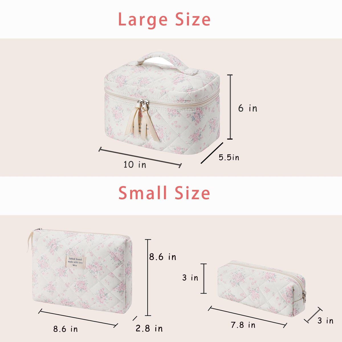 uekeboag medium floral quilted makeup bag side view