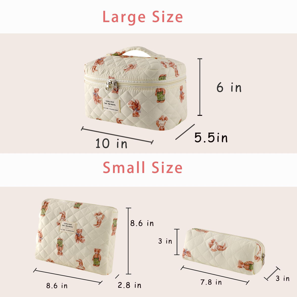 uekeboag Quilted Makeup Bag medium size floral design