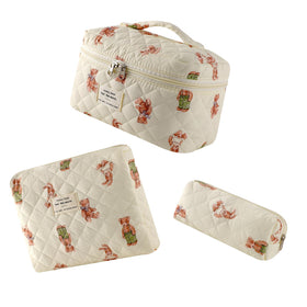 uekeboag Quilted Makeup Bag Set large size floral design
