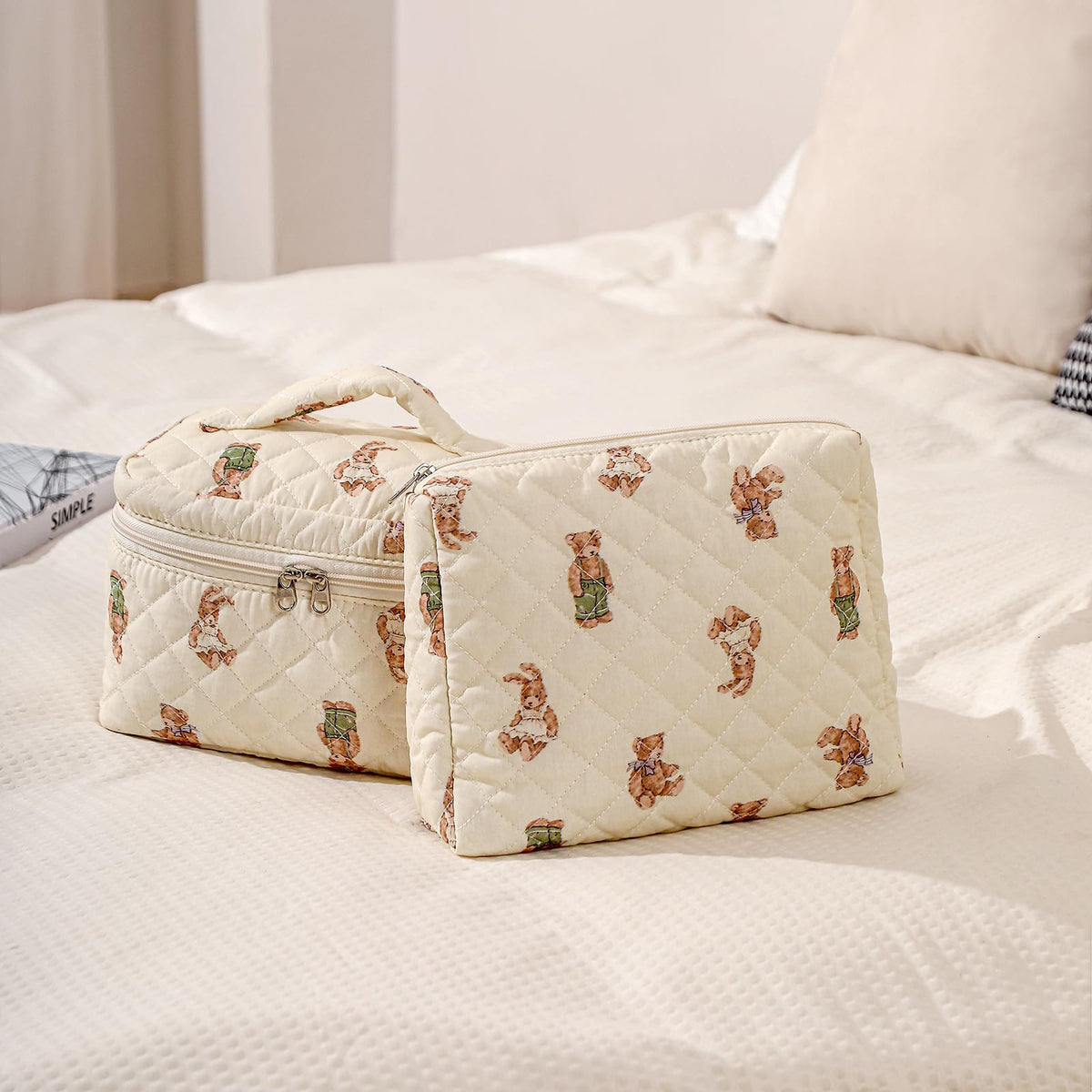 uekeboag Quilted Makeup Bag Set showing all three sizes