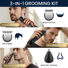 Ufree 3-in-1 beard trimmer with guard combs laid out