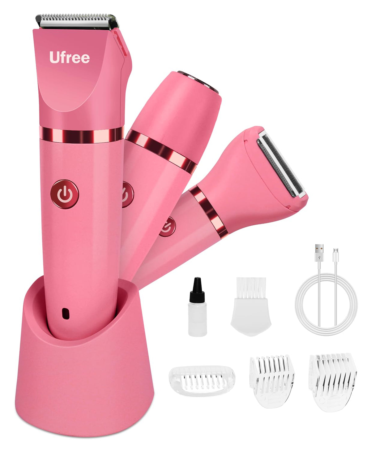 Ufree 3-in-1 Bikini Trimmer with accessories front view