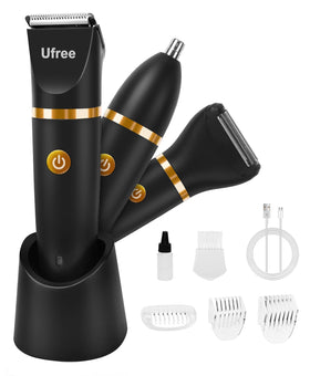 Ufree 3-in-1 Bikini Trimmer with three heads and accessories